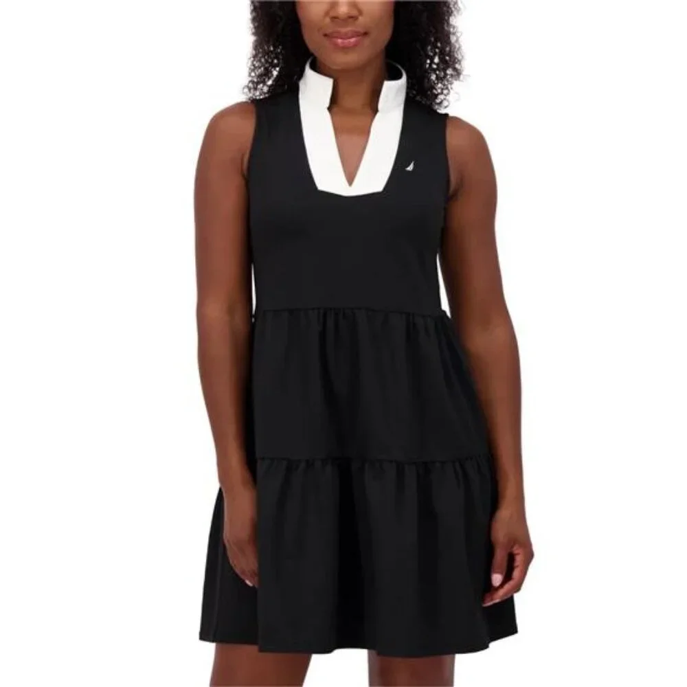 Nautica Jeans Women's Sleeveless Tiered Dress (Black, Large) - Picture 3 of 5